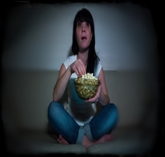 Girl Watching Shows with popcorn